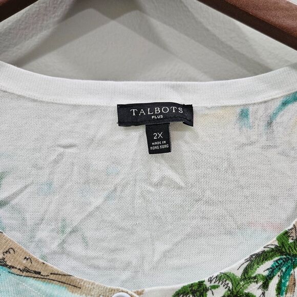 Talbots Womens Beach Cardigan Plus Size 2X Multicolor Cotton Blend Palm Trees - Picture 3 of 9